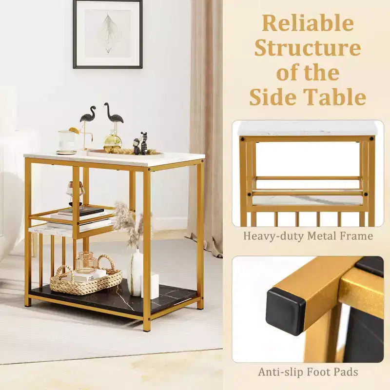 Costway 3-Tier Sofa Side Table with Open Storage Shelf Modern Buffet for Living Room