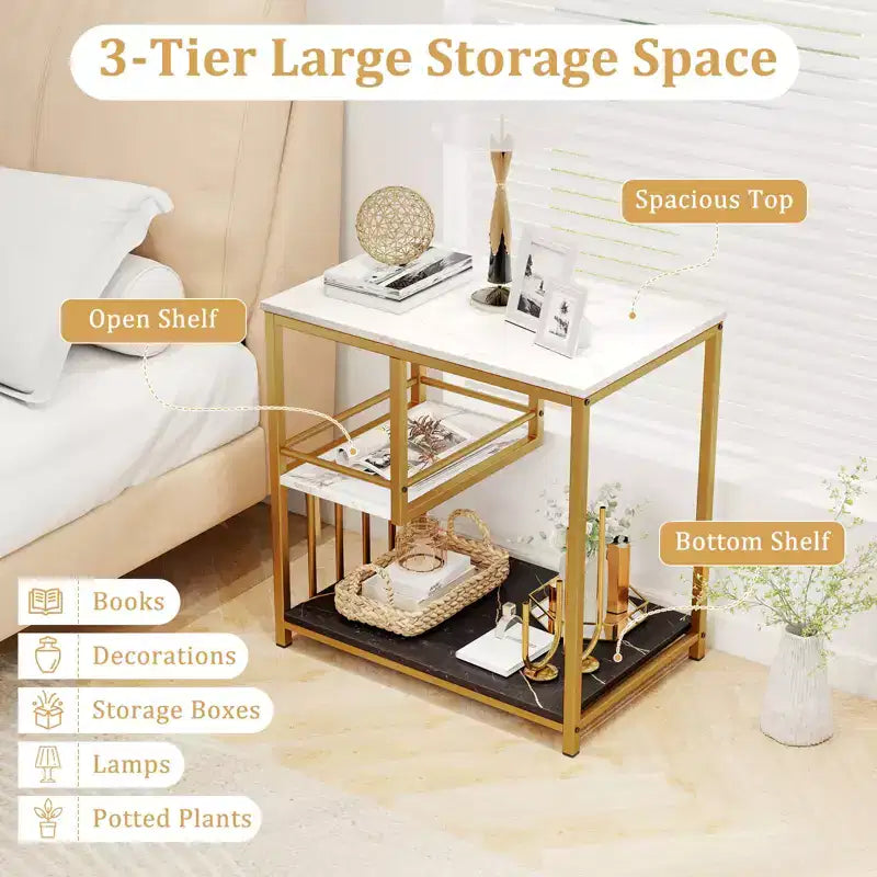 Costway 3-Tier Sofa Side Table with Open Storage Shelf Modern Buffet for Living Room