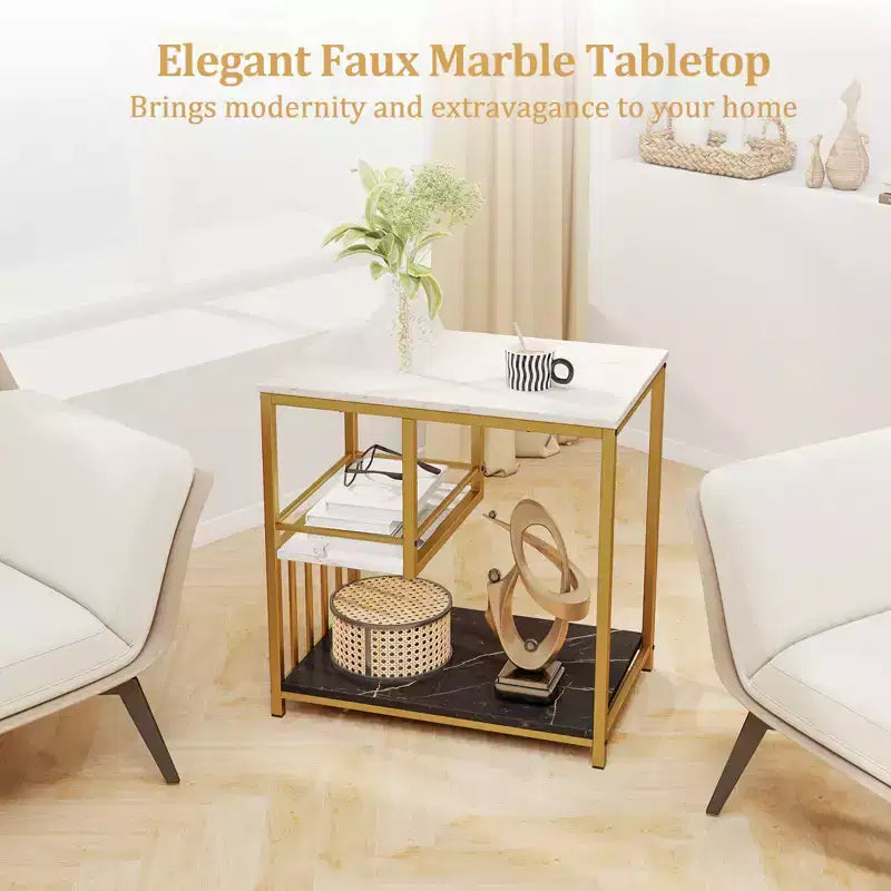 Costway 3-Tier Sofa Side Table with Open Storage Shelf Modern Buffet for Living Room
