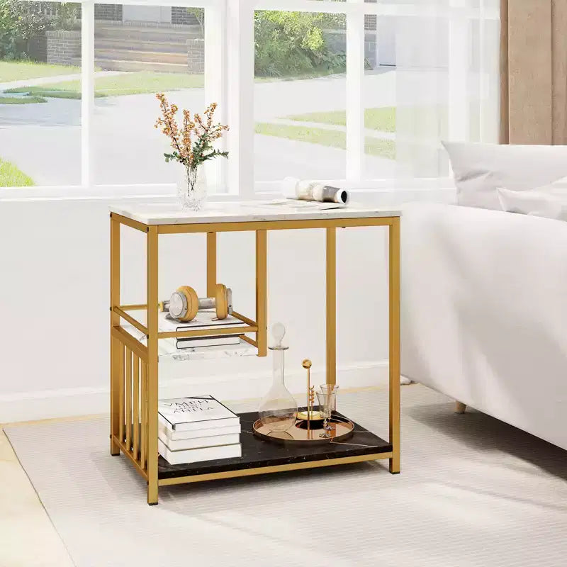 Costway 3-Tier Sofa Side Table with Open Storage Shelf Modern Buffet for Living Room