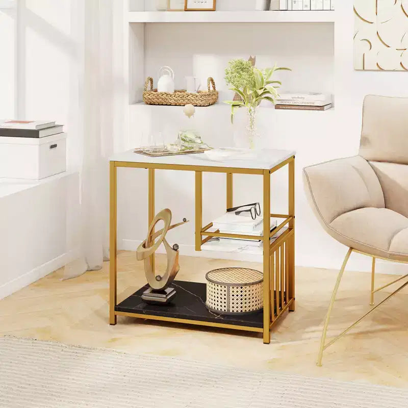 Costway 3-Tier Sofa Side Table with Open Storage Shelf Modern Buffet for Living Room