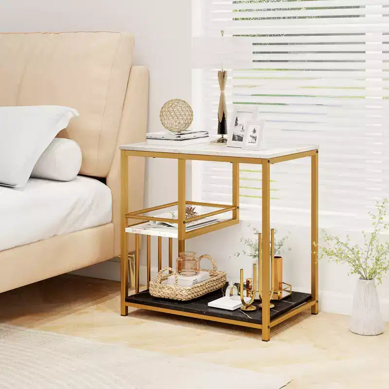 Costway 3-Tier Sofa Side Table with Open Storage Shelf Modern Buffet for Living Room