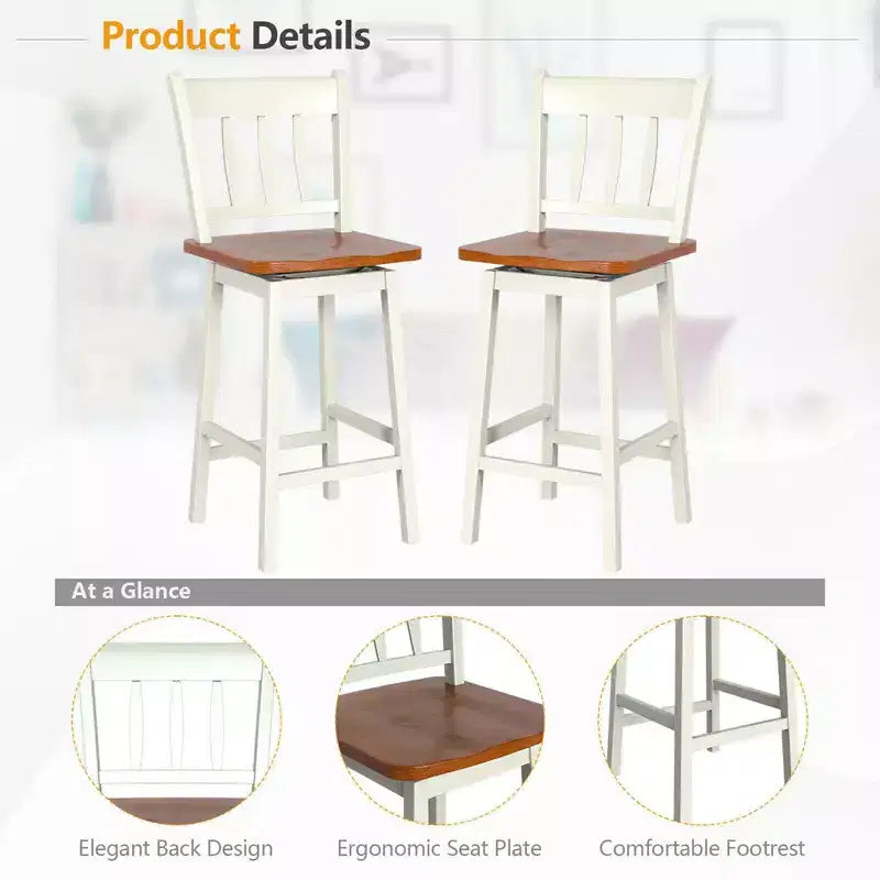 Costway 2PCS Bar Stool 24.5'' Swivel Counter Height Chair w/ Footrest