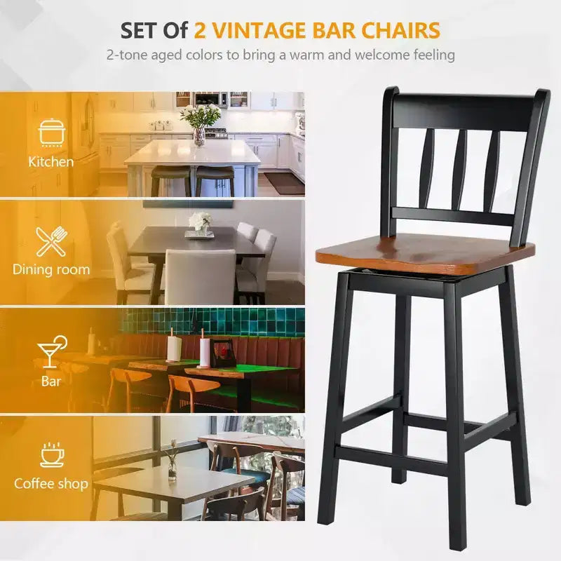 Costway 2PCS Bar Stool 24.5'' Swivel Counter Height Chair w/ Footrest