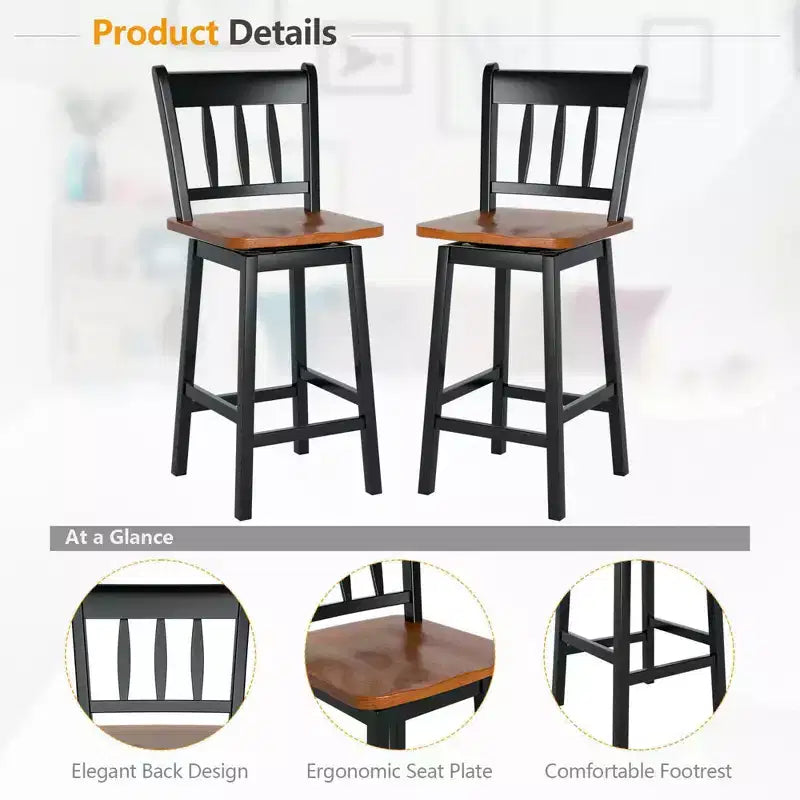 Costway 2PCS Bar Stool 24.5'' Swivel Counter Height Chair w/ Footrest