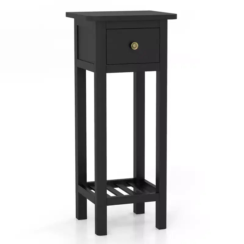 Costway Solid Wood Side Table Telephone Table with Drawer & Open Shelf for Living Room