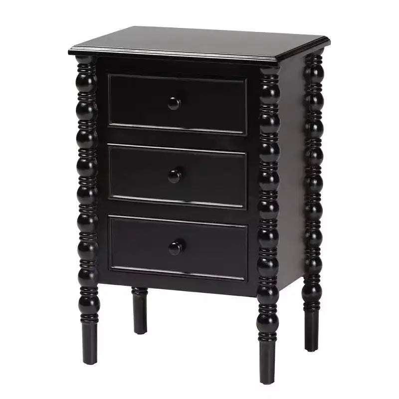 Baxton Studio Malinda Wood 3 Drawer End Table with Spindle Legs