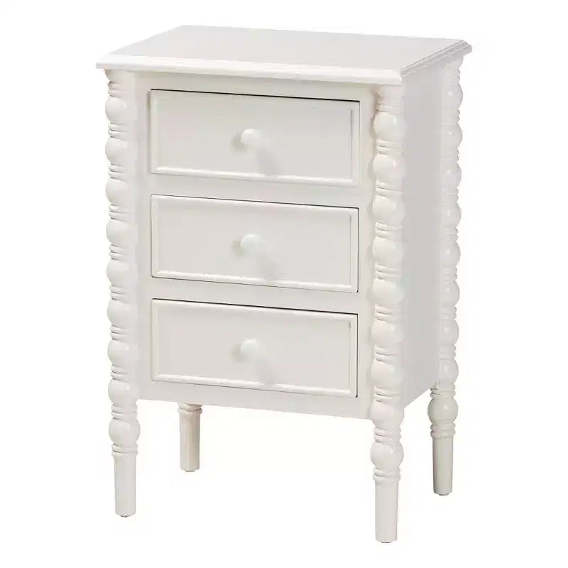 Baxton Studio Malinda Wood 3 Drawer End Table with Spindle Legs