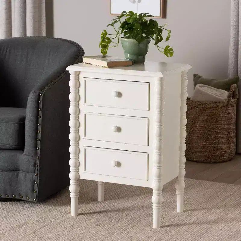 Baxton Studio Malinda Wood 3 Drawer End Table with Spindle Legs