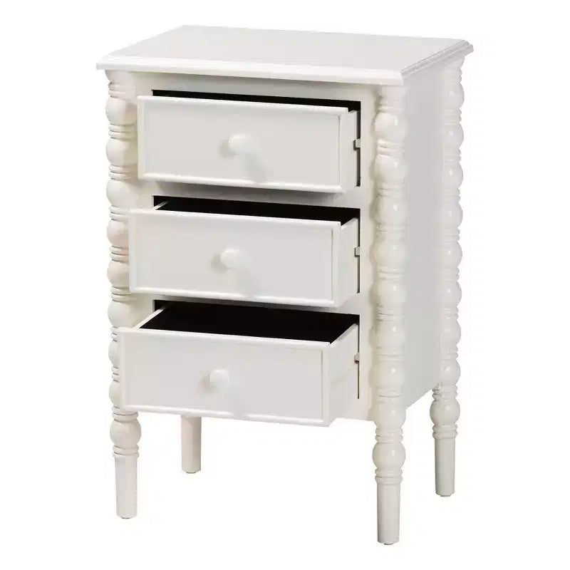 Baxton Studio Malinda Wood 3 Drawer End Table with Spindle Legs