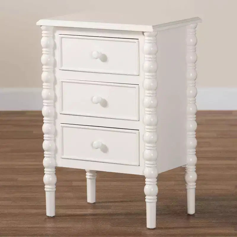 Baxton Studio Malinda Wood 3 Drawer End Table with Spindle Legs