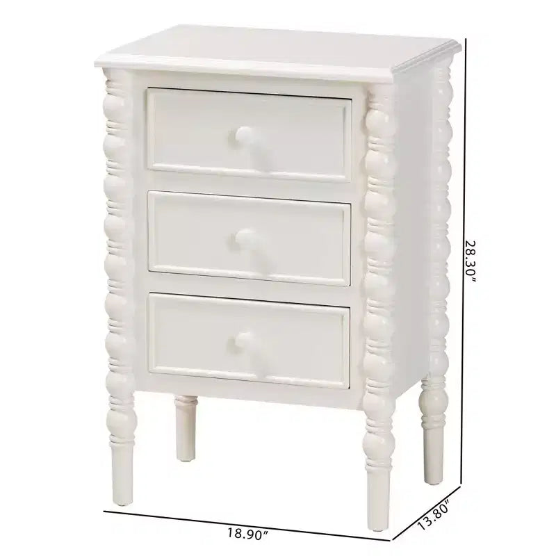 Baxton Studio Malinda Wood 3 Drawer End Table with Spindle Legs