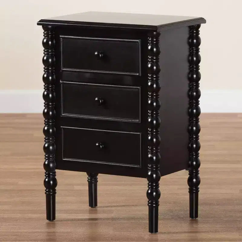 Baxton Studio Malinda Wood 3 Drawer End Table with Spindle Legs