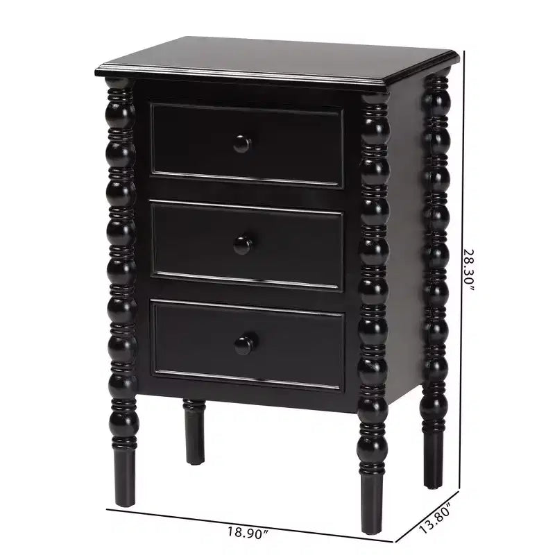 Baxton Studio Malinda Wood 3 Drawer End Table with Spindle Legs
