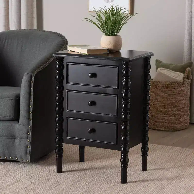 Baxton Studio Malinda Wood 3 Drawer End Table with Spindle Legs