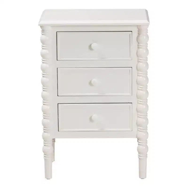 Baxton Studio Malinda Wood 3 Drawer End Table with Spindle Legs